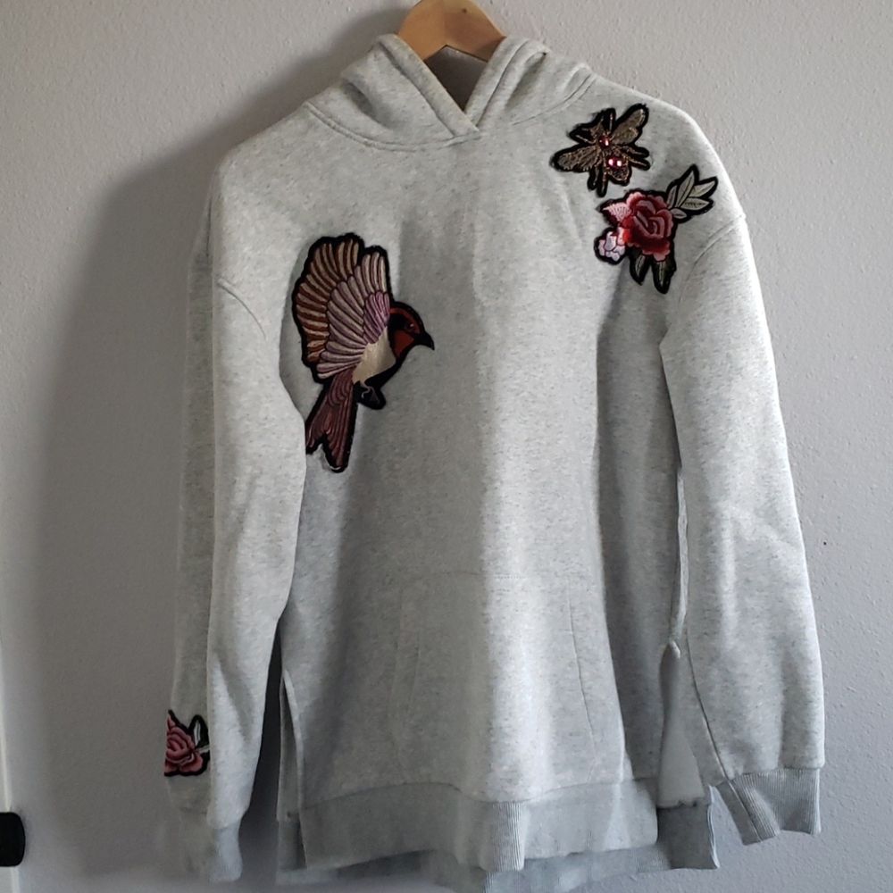 Embroidered grey hoodie